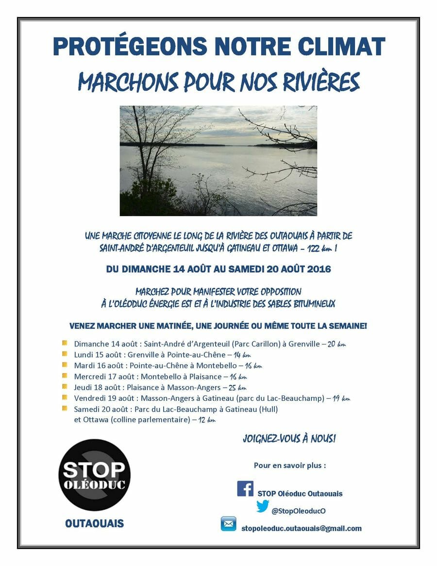 Affiche Marche citoyenne Stop oléoduc Outaouais